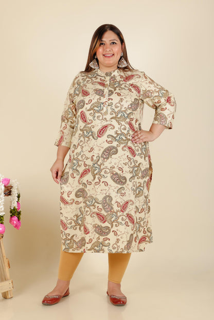 Cream Paisley Print Plus Size Kurti