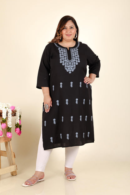 Black Embroidery Plus Cotton Kurti