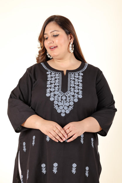 Black Embroidery Plus Cotton Kurti