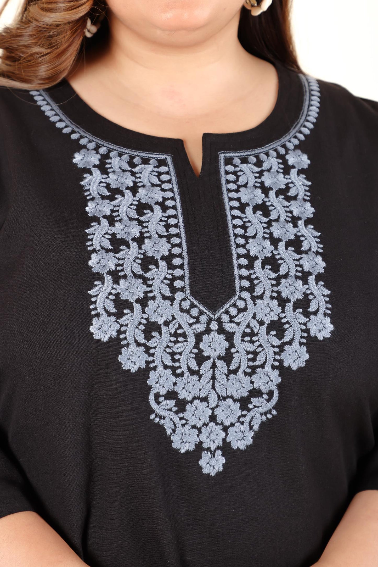 Black Embroidery Plus Cotton Kurti