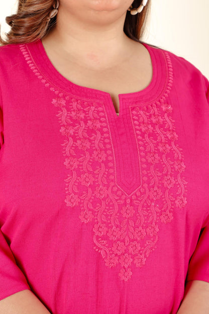 Pink Embroidery Plus Cotton Kurti