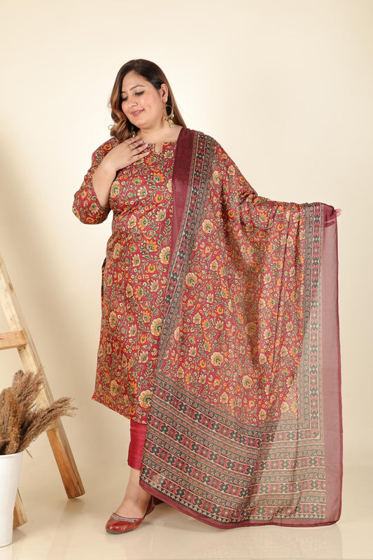 Nikhat Maroon Mysore Silk Plus Suit