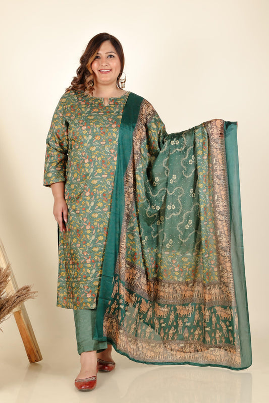 Nikhat Green Mysore Silk Plus Suit