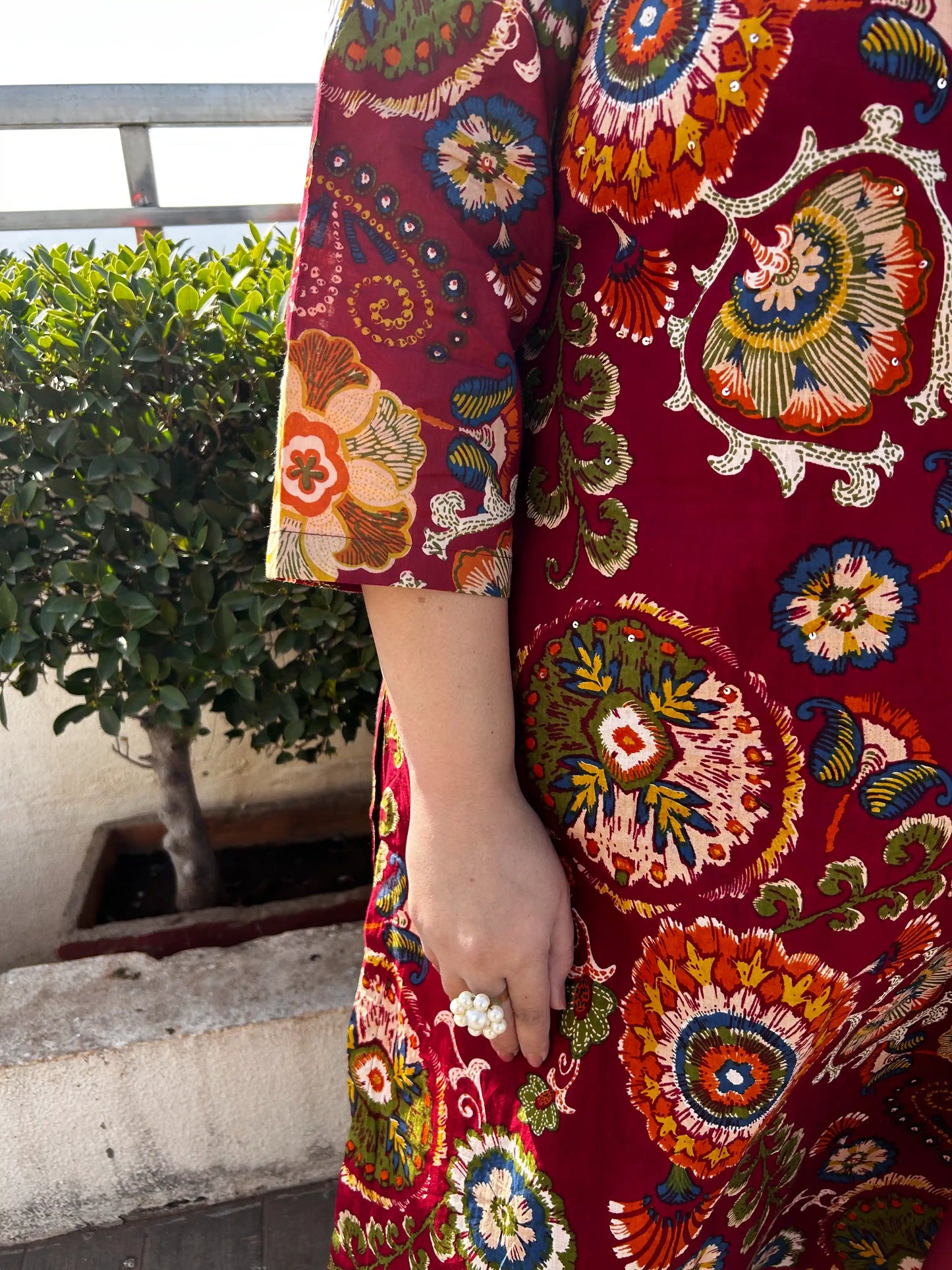 Ishani Maroon Plus Size Cotton Suit Set