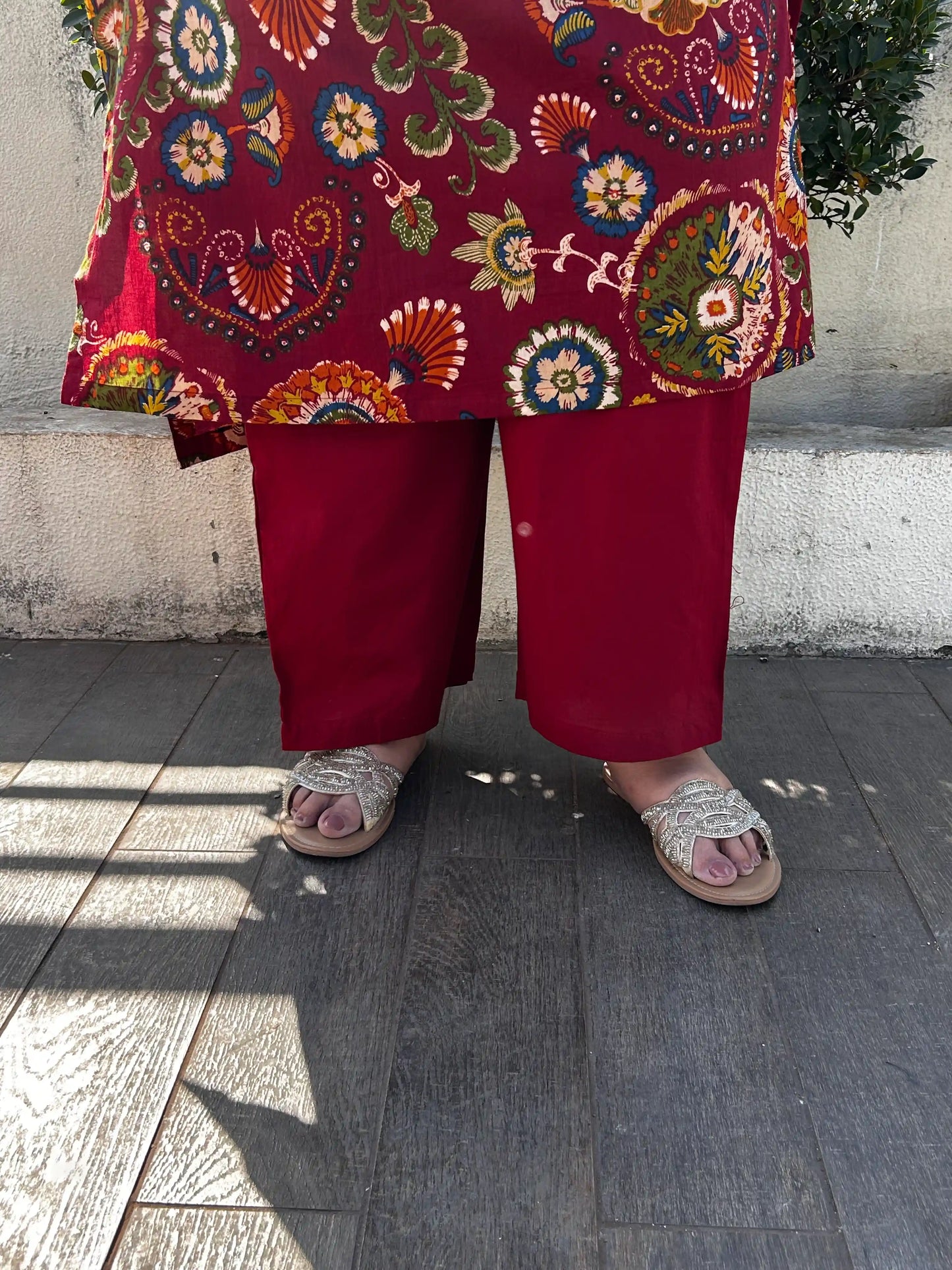 Ishani Maroon Plus Size Cotton Suit Set