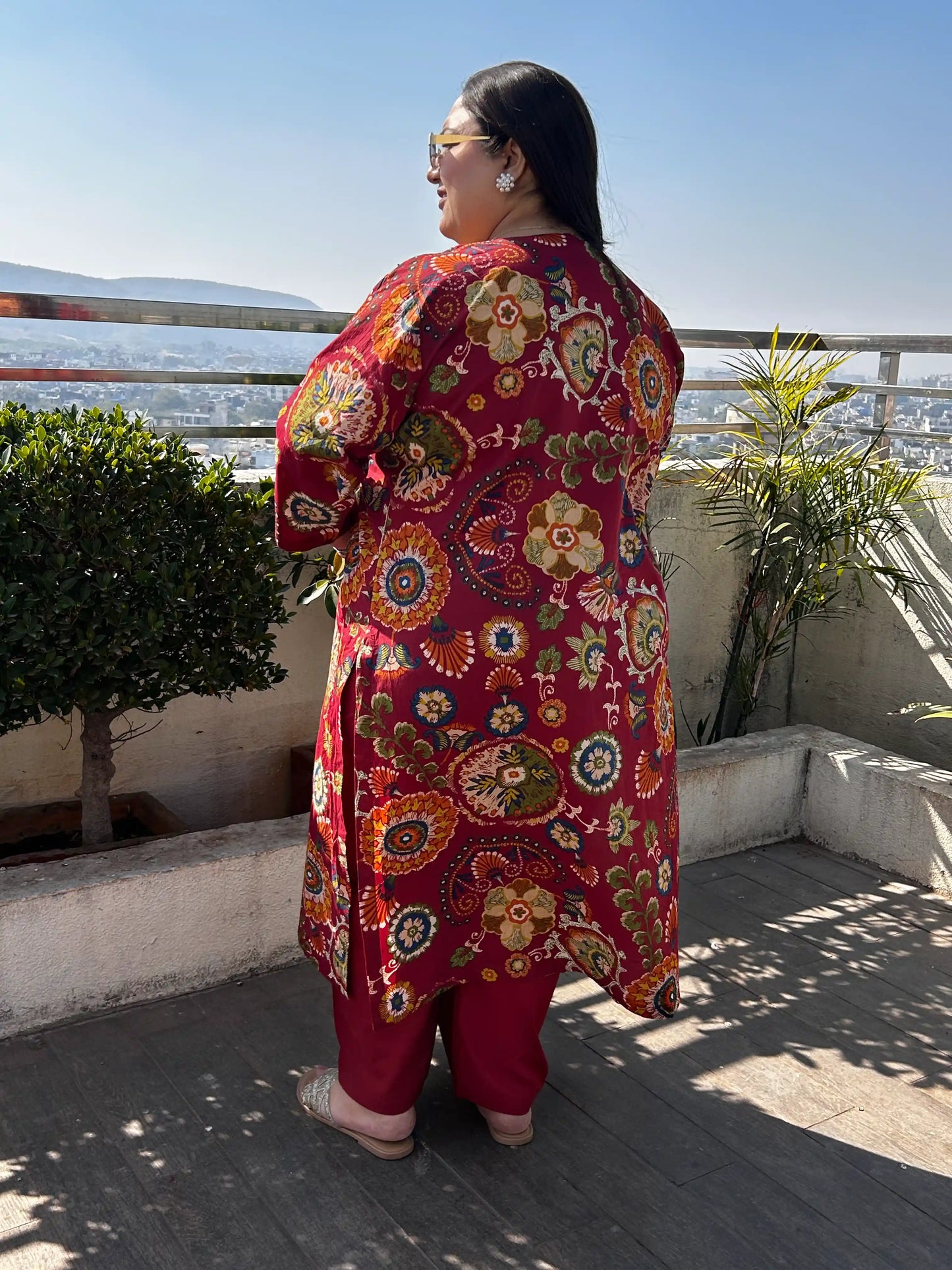 Ishani Maroon Plus Size Cotton Suit Set