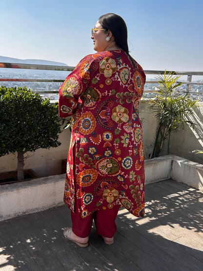 Ishani Maroon Plus Size Cotton Suit Set