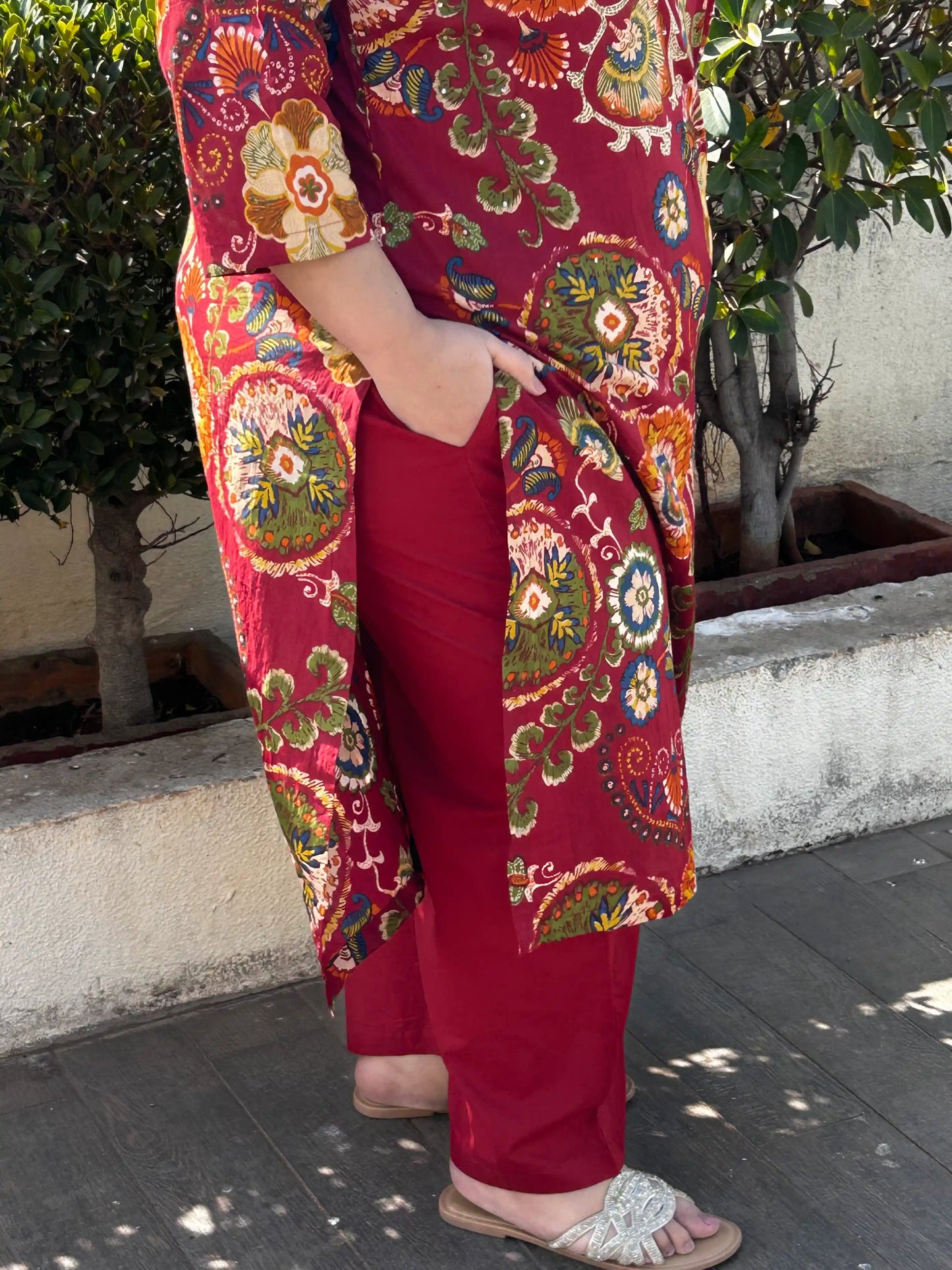 Ishani Maroon Plus Size Cotton Suit Set