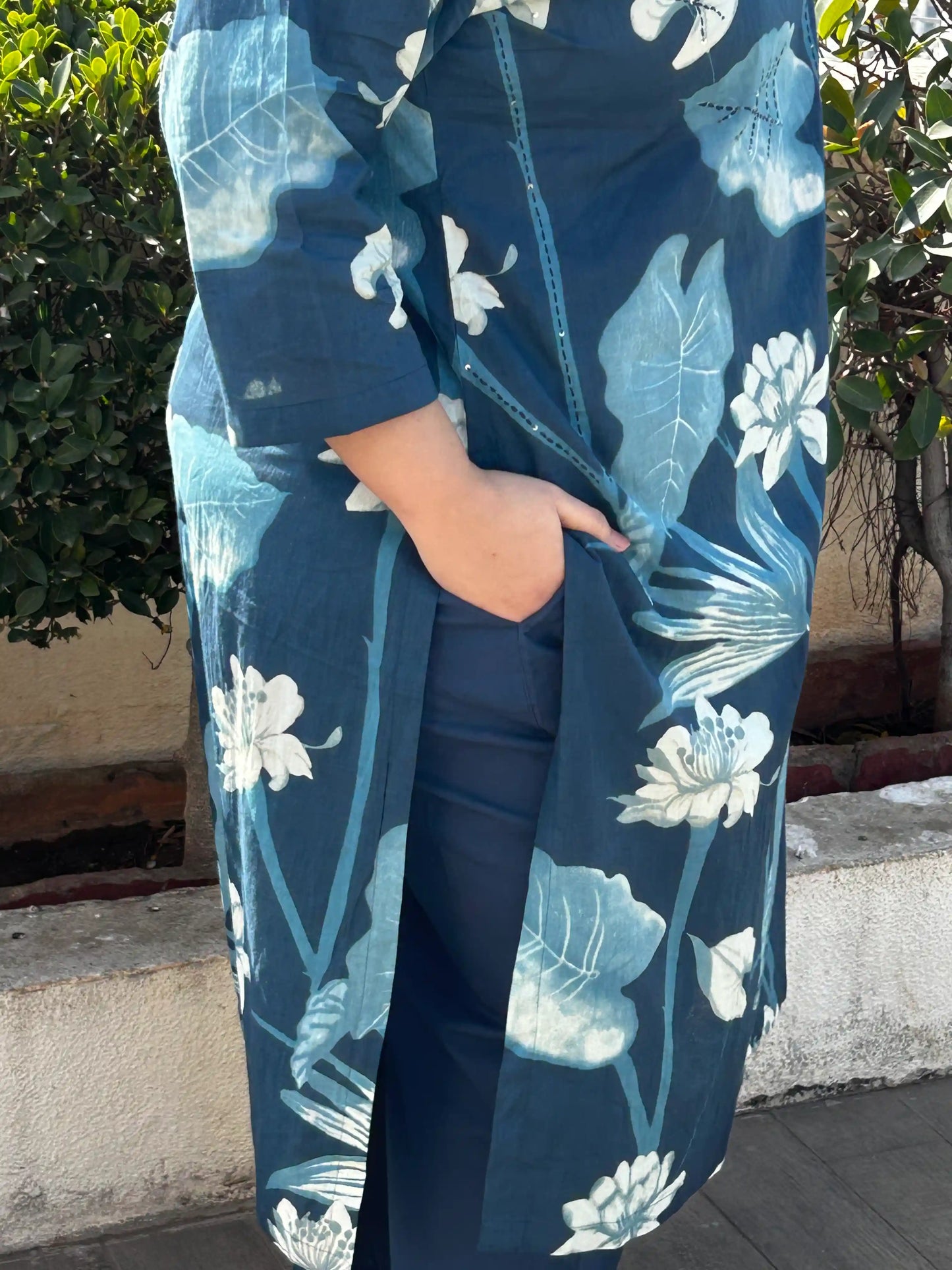 Aashi Blue Floral Plus Size Cotton Suit Set