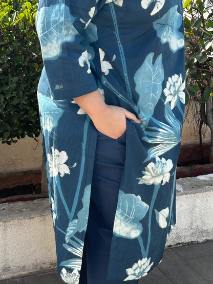 Aashi Blue Floral Plus Size Cotton Suit Set