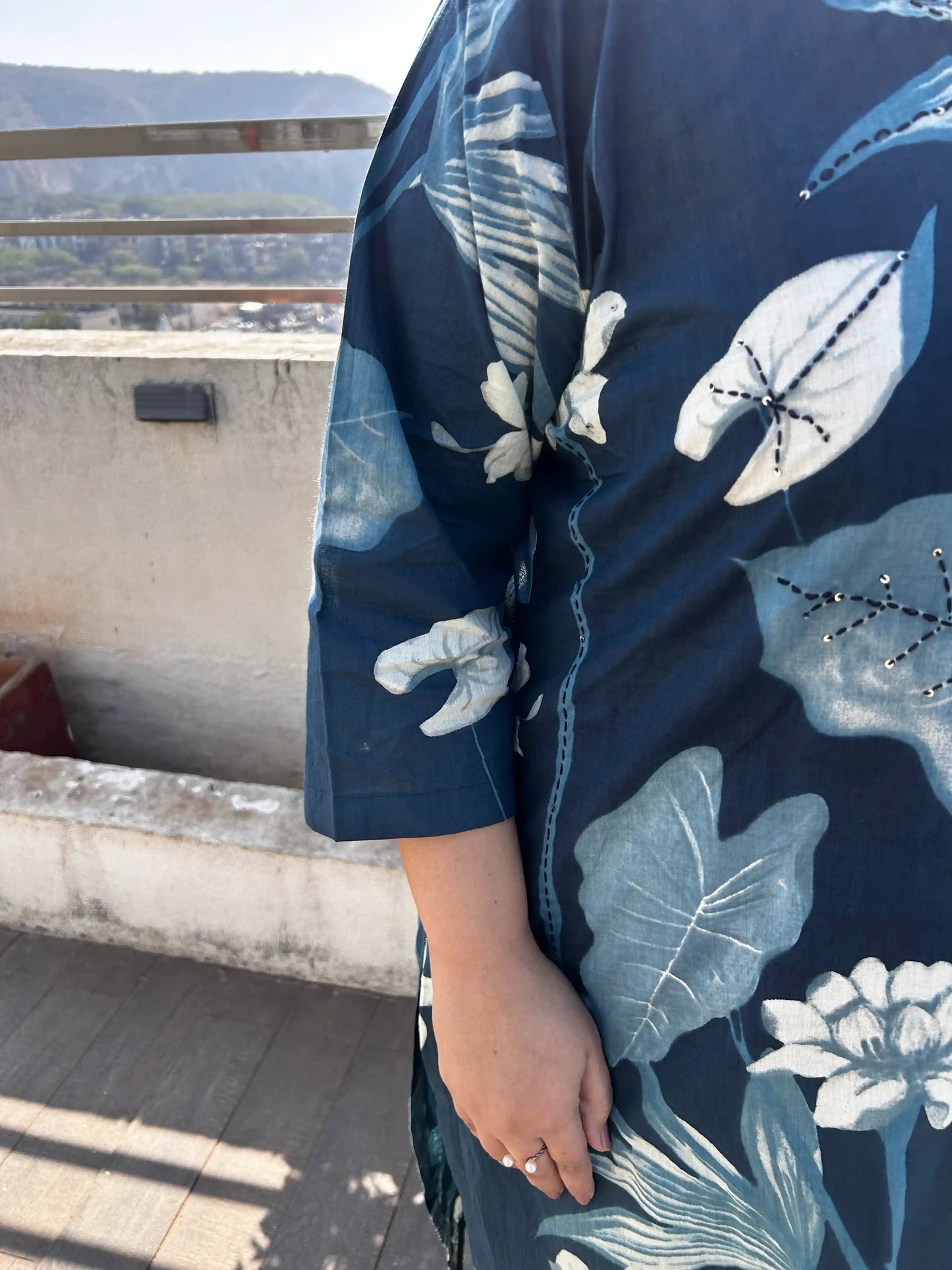 Aashi Blue Floral Plus Size Cotton Suit Set