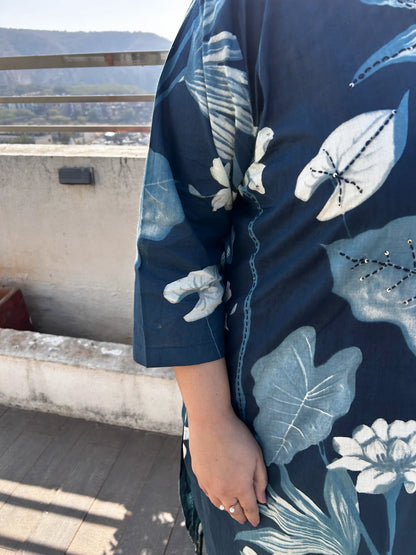Aashi Blue Floral Plus Size Cotton Suit Set