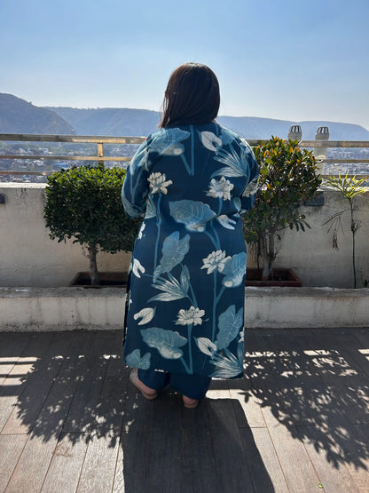 Aashi Blue Floral Plus Size Cotton Suit Set