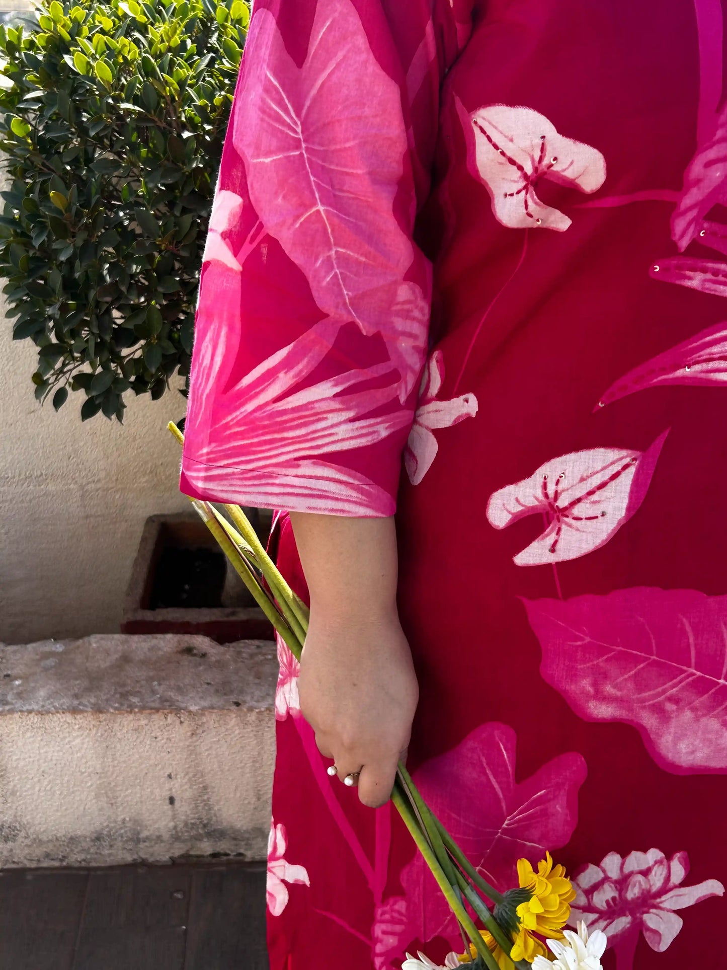 Aashi Pink Floral Plus Size Cotton Suit Set
