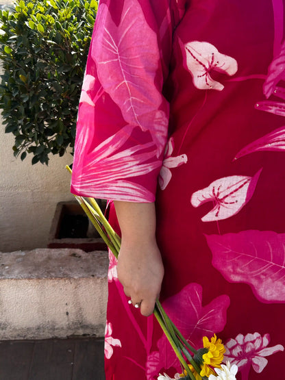 Aashi Pink Floral Plus Size Cotton Suit Set