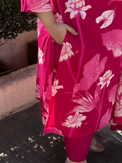 Aashi Pink Floral Plus Size Cotton Suit Set