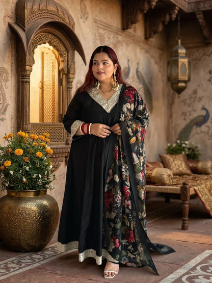 Itr Black Plus Anarkali Dress with Dupatta