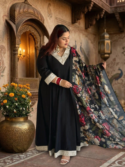 Itr Black Plus Anarkali Dress with Dupatta