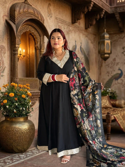 Itr Black Plus Anarkali Dress with Dupatta