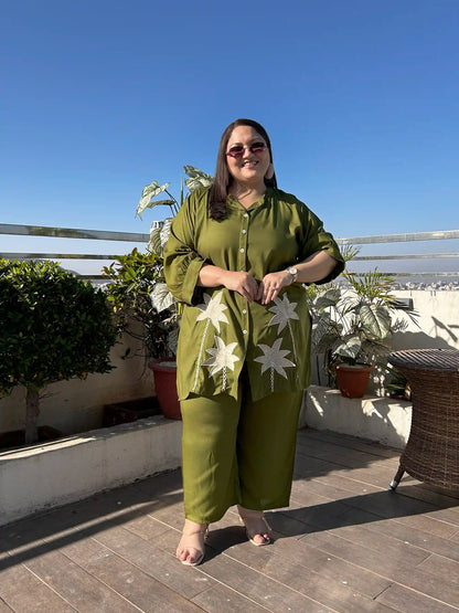 Green Floral Embroidery Co-ord