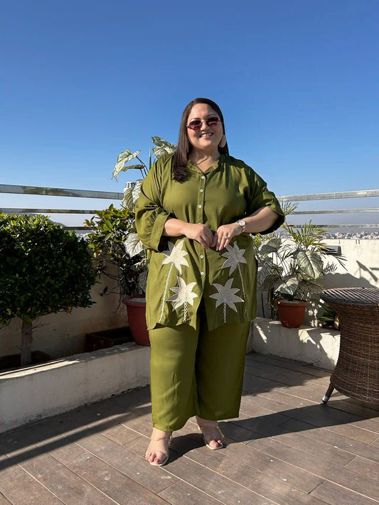 Green Floral Embroidery Co-ord