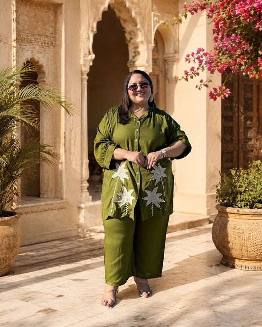 Green Floral Embroidery Co-ord