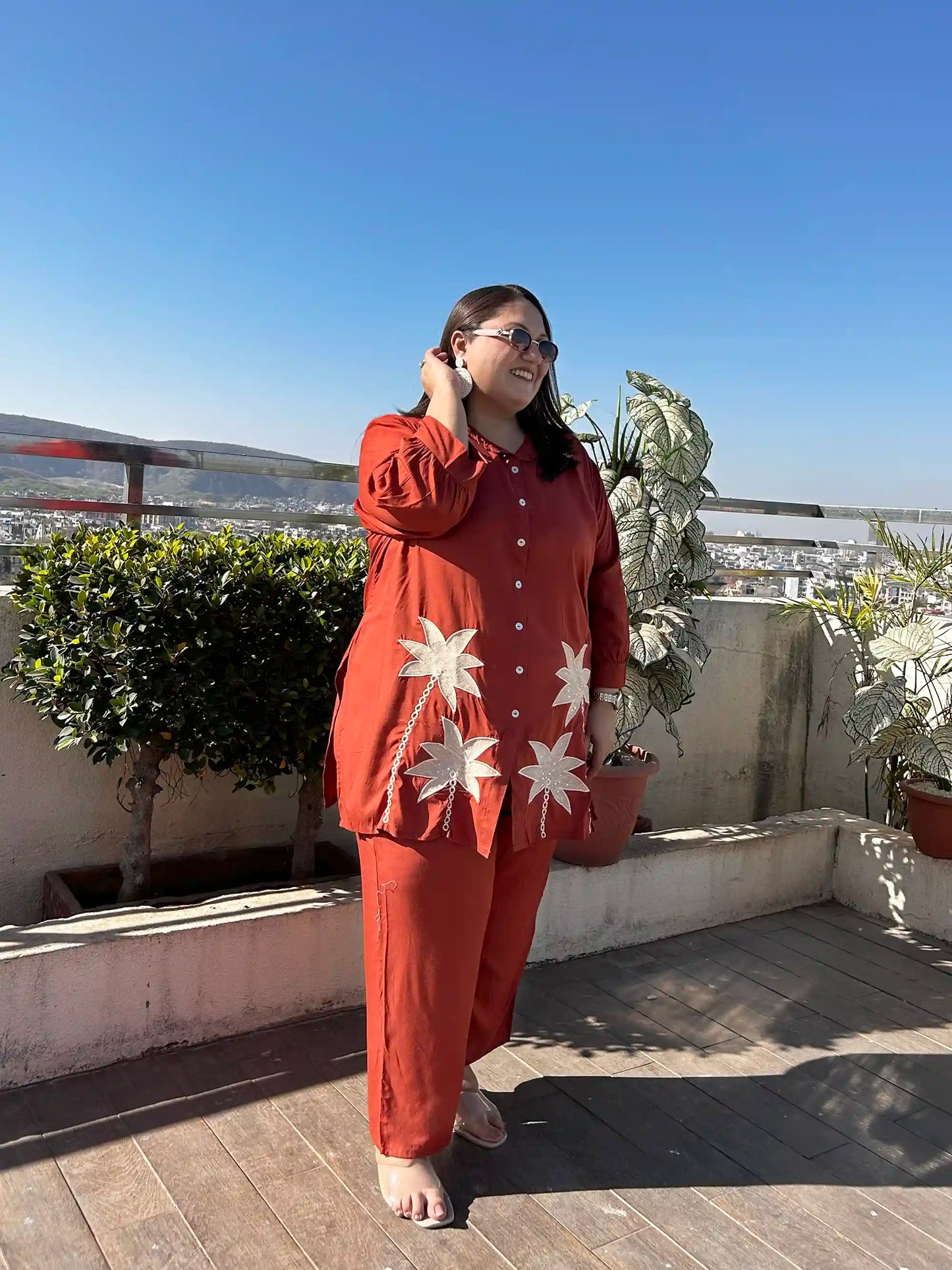 Rust Floral Embroidery Co-ord