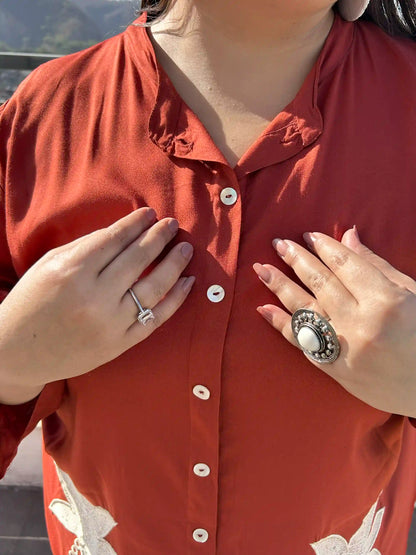 Rust Floral Embroidery Co-ord