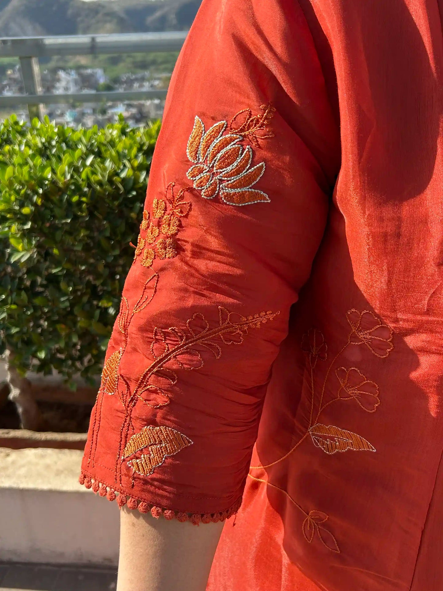 Premika- Rust Floral A-line Plus Size Suit Set