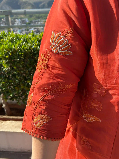 Premika- Rust Floral A-line Plus Size Suit Set