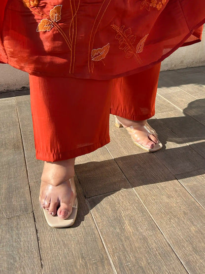 Premika- Rust Floral A-line Plus Size Suit Set