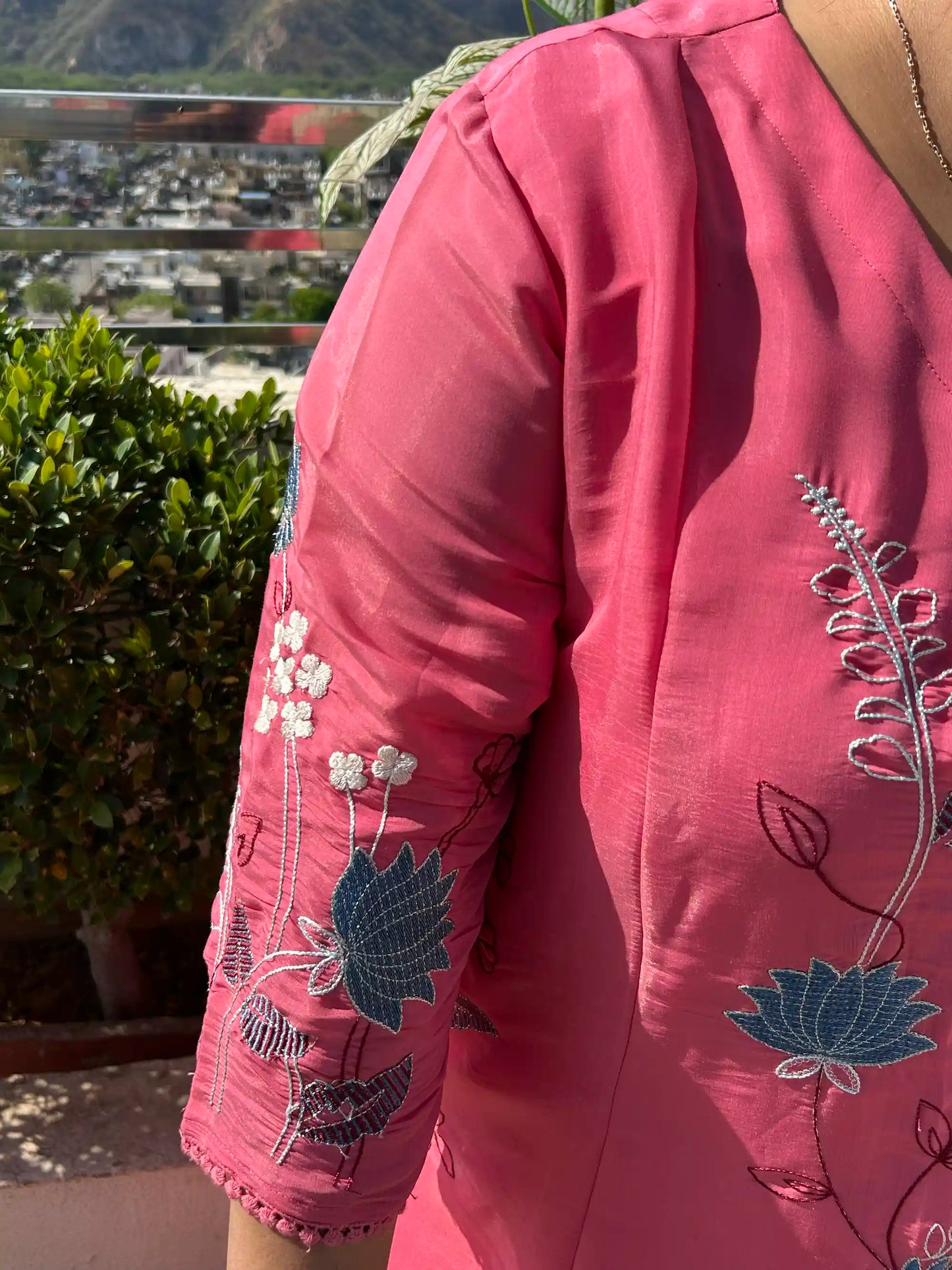 Premika- Pink Floral A-line Plus Size Suit Set