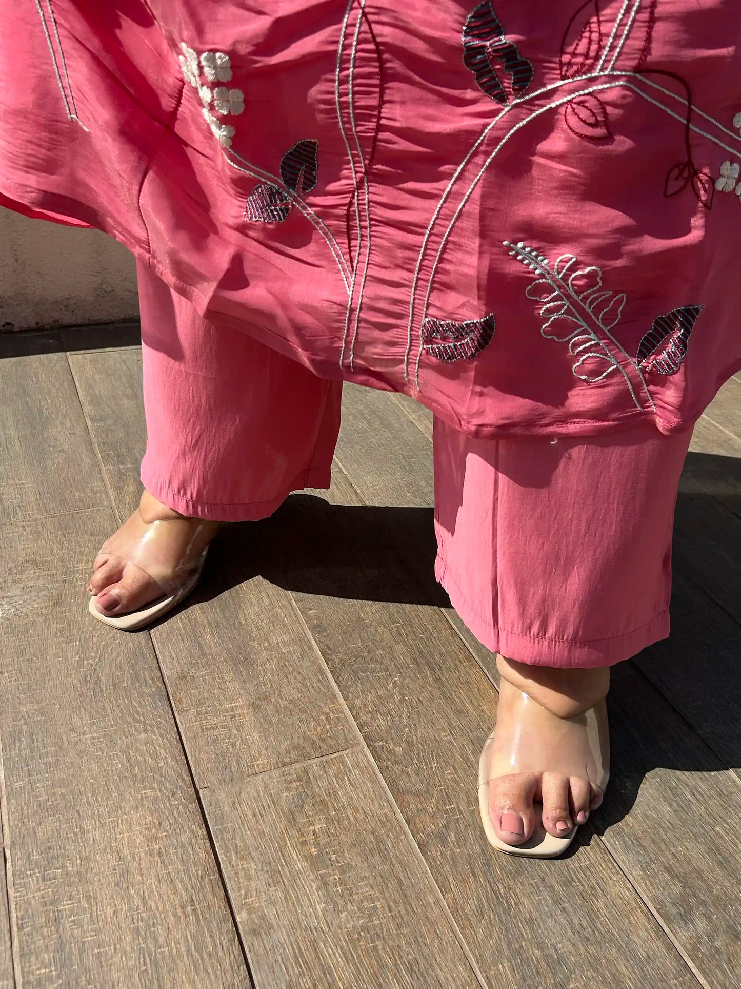 Premika- Pink Floral A-line Plus Size Suit Set