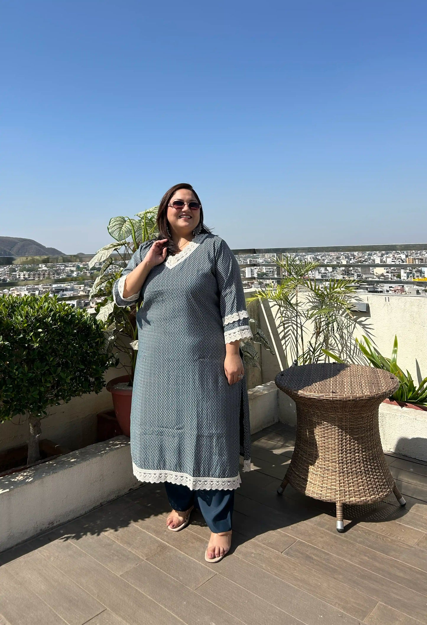 Fiza -Blue Plus Size Kurta Pant Set
