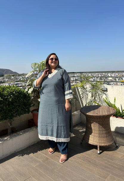 Fiza -Blue Plus Size Kurta Pant Set