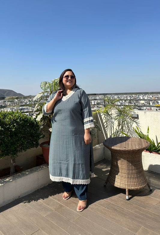 Fiza -Blue Plus Size Kurta Pant Set