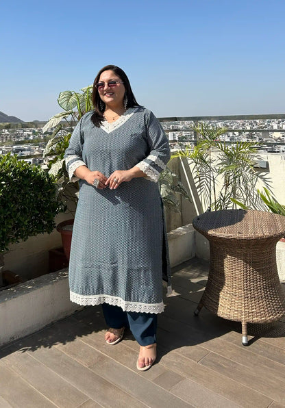 Fiza -Blue Plus Size Kurta Pant Set