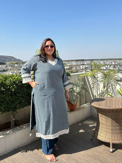 Fiza -Blue Plus Size Kurta Pant Set