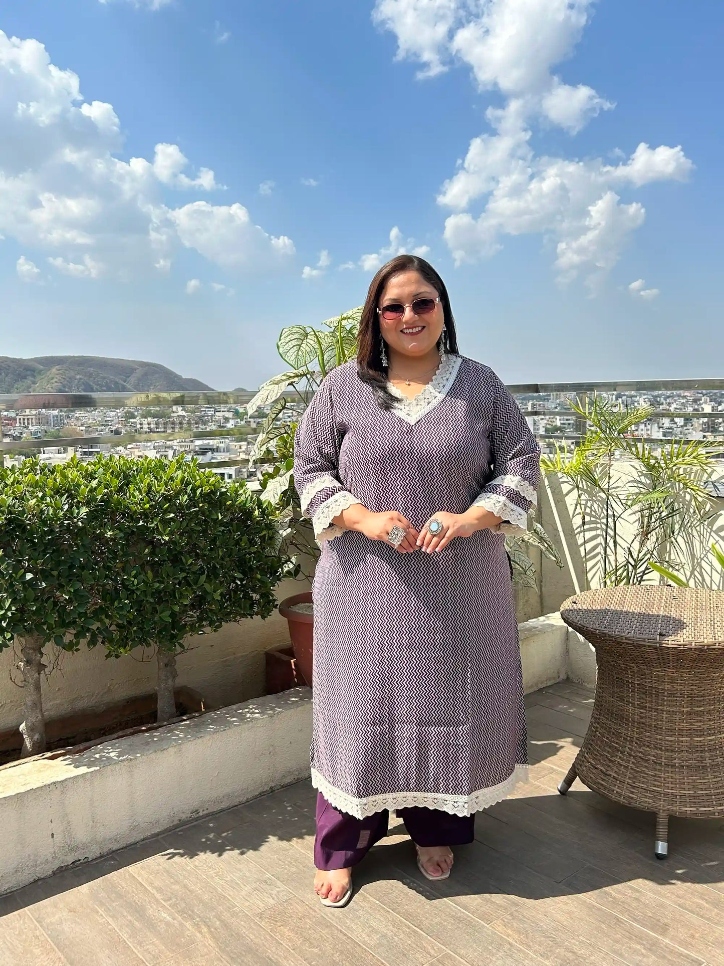 Fiza -Purple Plus Size Kurta Pant Set