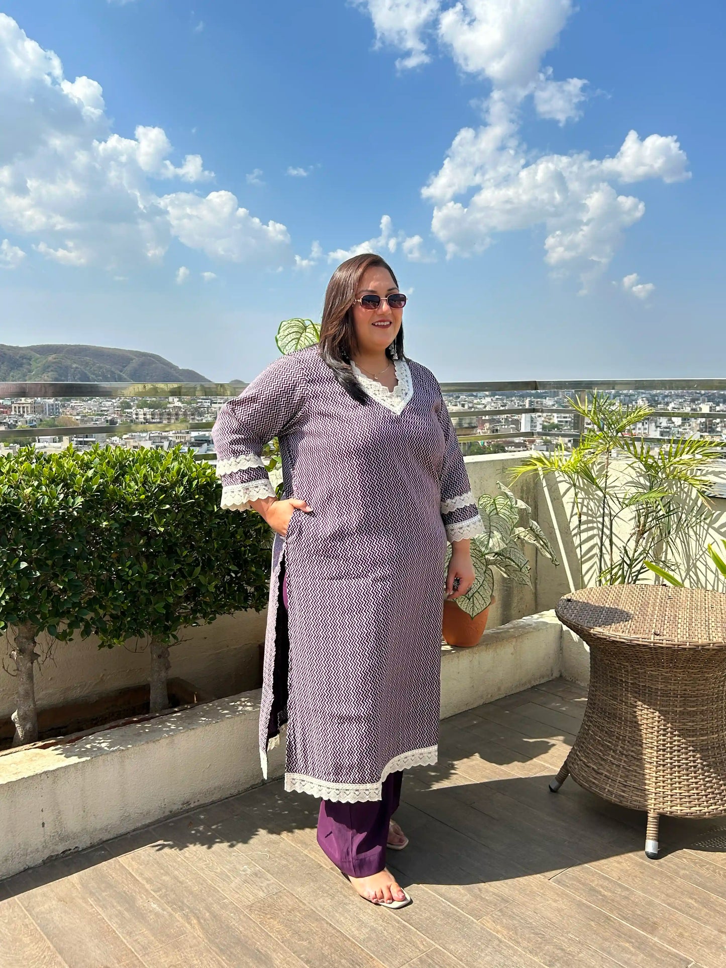 Fiza -Purple Plus Size Kurta Pant Set