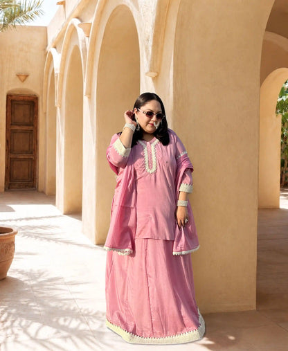 Sifat- Pink Lace Plus Size Skirt Set