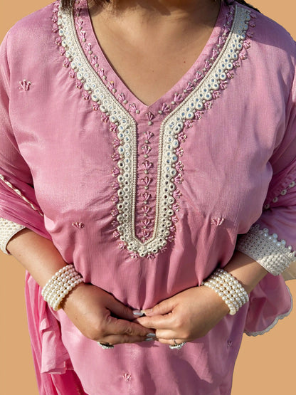 Sifat- Pink Lace Plus Size Skirt Set