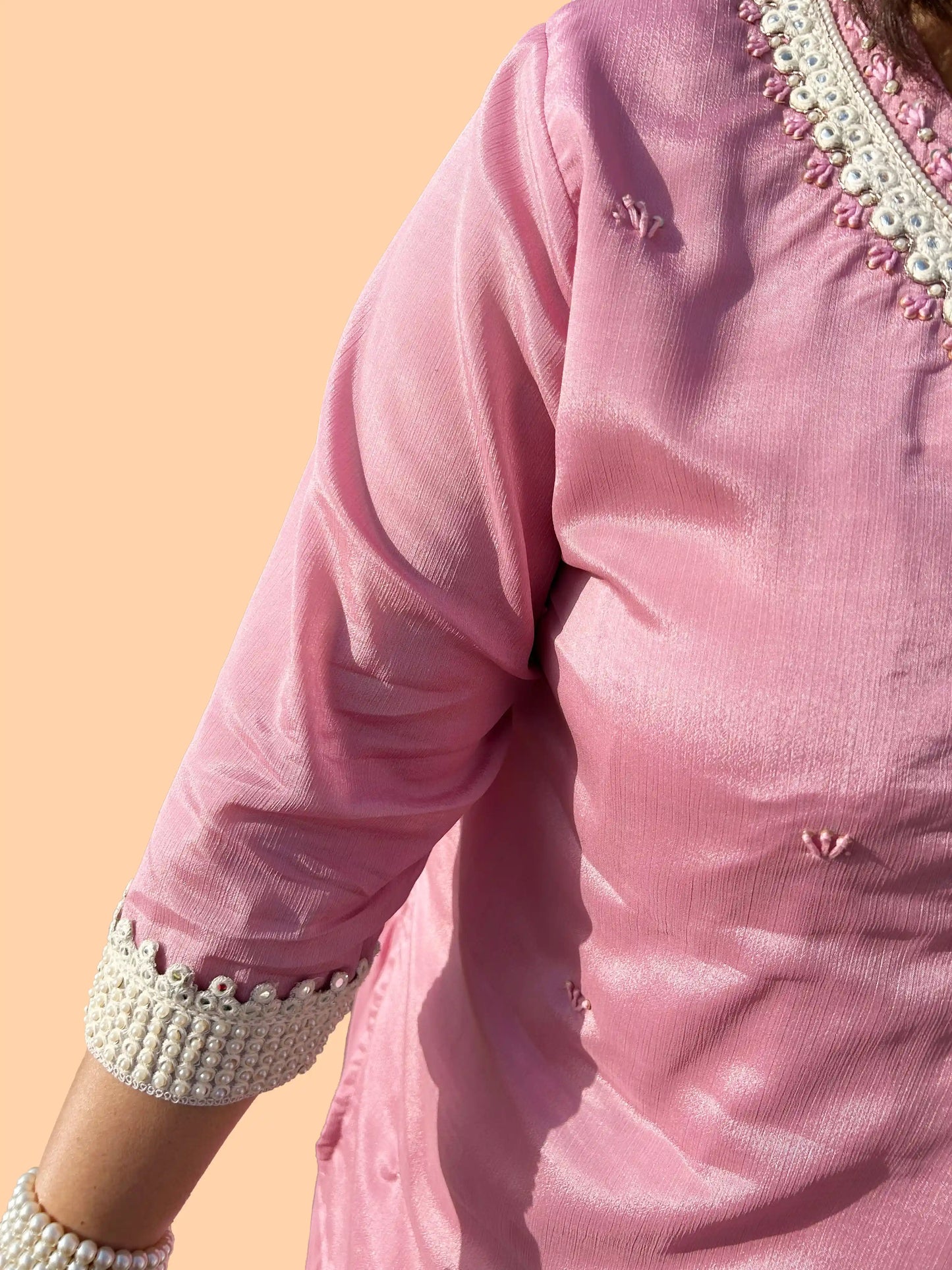 Sifat- Pink Lace Plus Size Skirt Set