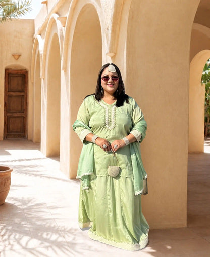 Nazneen- Green Lace Plus Size Skirt Set