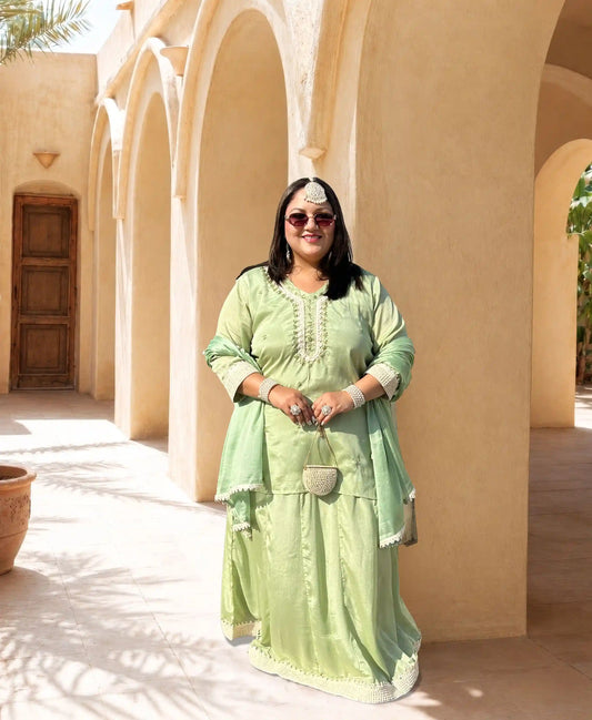 Nazneen- Green Lace Plus Size Skirt Set