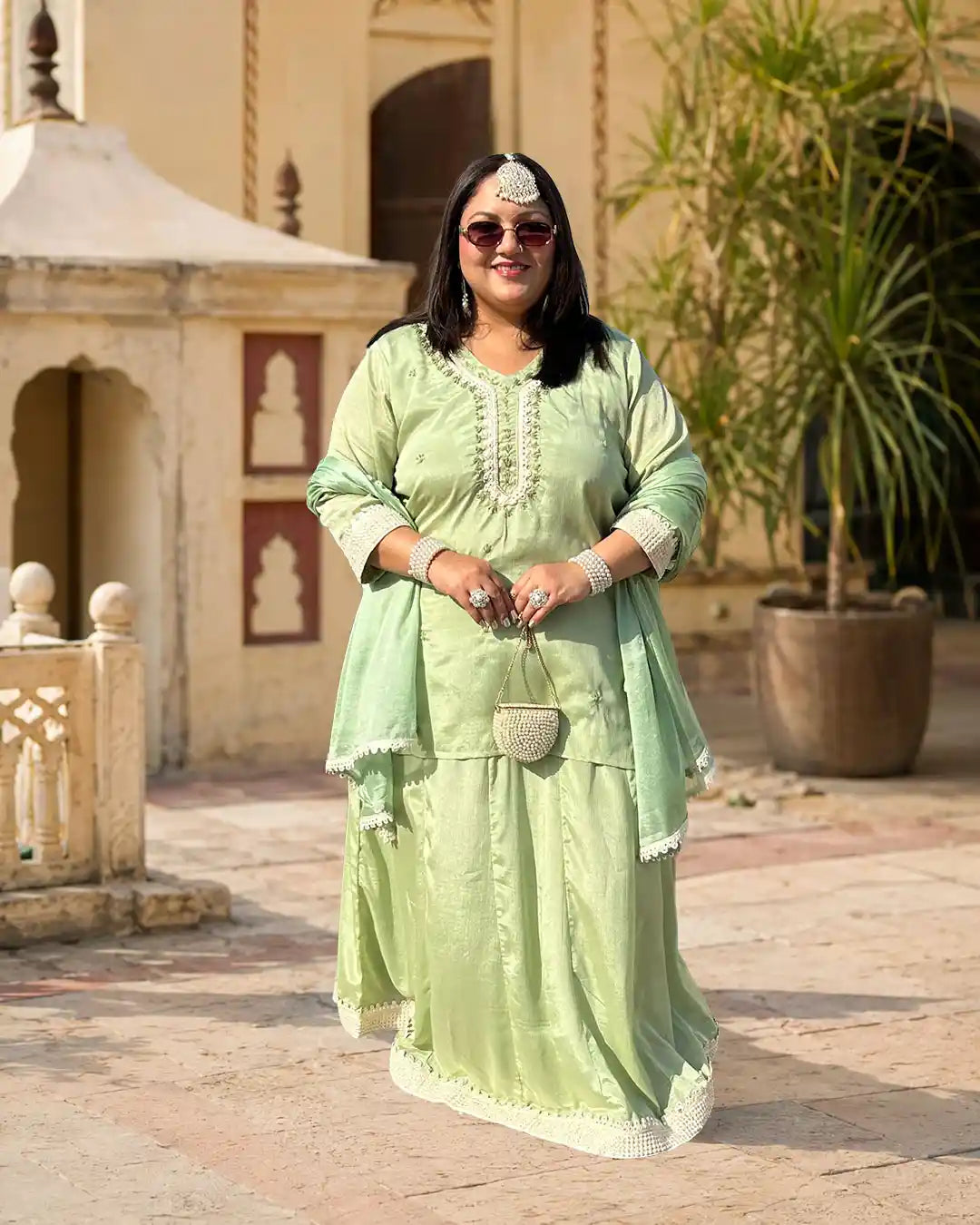 Nazneen- Green Lace Plus Size Skirt Set