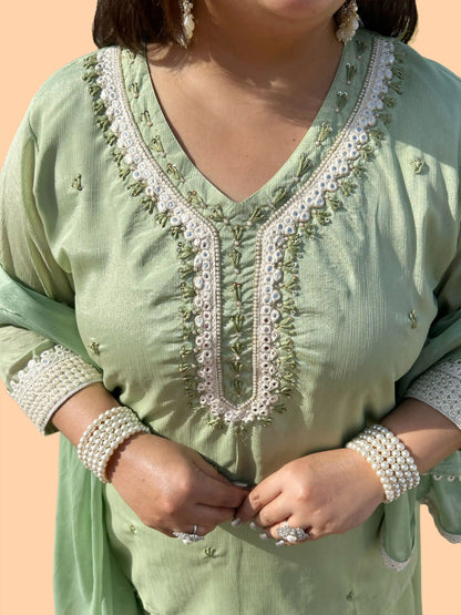 Nazneen- Green Lace Plus Size Skirt Set
