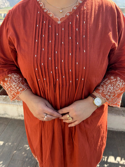 Alizeh Rust A-line Plus Size Suit Set