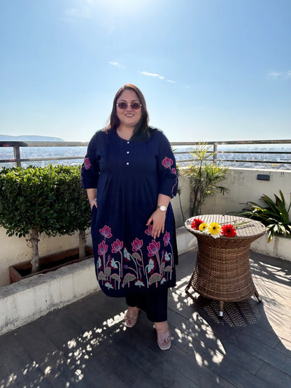 Shaam Blue Floral Kurta Pant Set