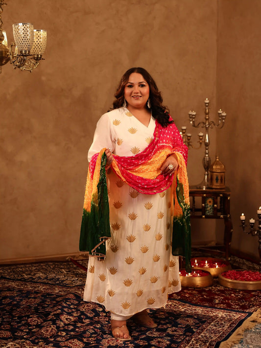 Mishthi White Floral Plus Size Suit Set